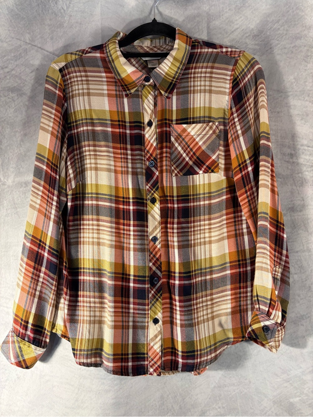 Christopher & Banks Plaid Button Front Blouse Women’s Small Long Sleeve Shirt